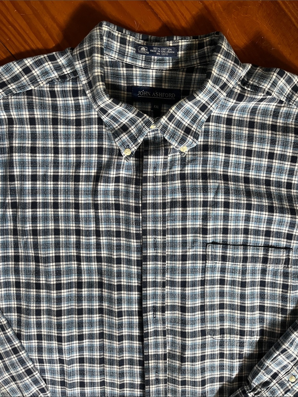 John Ashford Men's Navy, White and Light Blue Plaid Button-Down Shirt